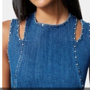 Bebe studded flounce denim dress antique wash size 12 worn once. Smoke free